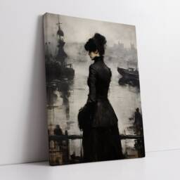 Lady in Black Abstract Oil Painting Style Wall Art, Framed Canvas Poster Print, Home Kitchen Office Room Decor, Gifts - thumbnail 2