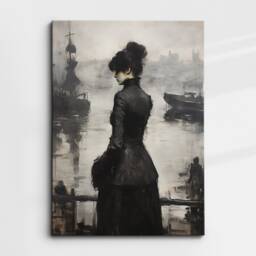 Lady in Black Abstract Oil Painting Style Wall Art, Framed Canvas Poster Print, Home Kitchen Office Room Decor, Gifts - thumbnail 3
