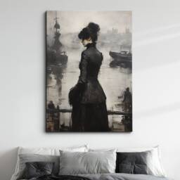 Lady in Black Abstract Oil Painting Style Wall Art, Framed Canvas Poster Print, Home Kitchen Office Room Decor, Gifts - thumbnail 1