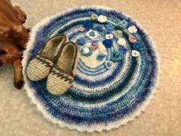 Unique Carpet, Handmade Knitted Crochet Rug, Wool, Acrylic, Wool Mixture, Rainbow Mat, Flowers - thumbnail 1
