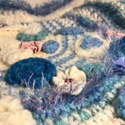 Unique Carpet, Handmade Knitted Crochet Rug, Wool, Acrylic, Wool Mixture, Rainbow Mat, Flowers - thumbnail 2