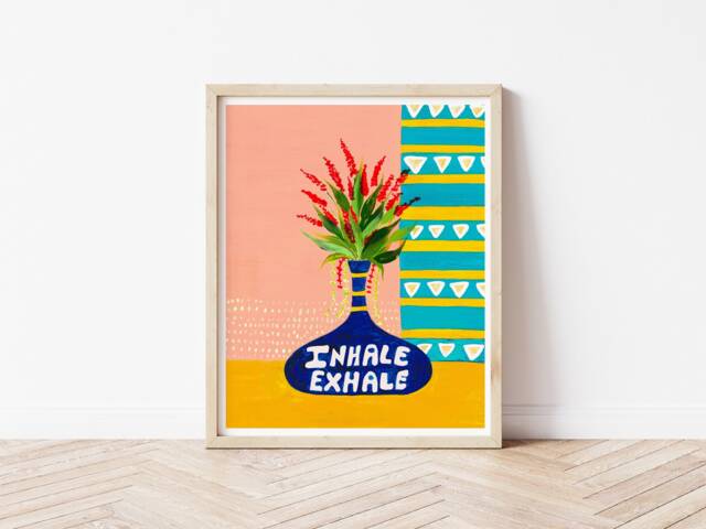 Yoga Art Print, Breathing Exercise, Relaxing Home Decor, Calming Wall Art, Bold Colourful House Plant Botanical - image 1