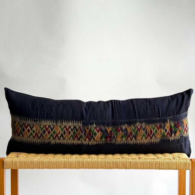 Vintage Hmong Hemp Pillow Handwoven Indigo Batik Tribal Textile - image 1