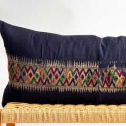Vintage Hmong Hemp Pillow Handwoven Indigo Batik Tribal Textile - thumbnail 2