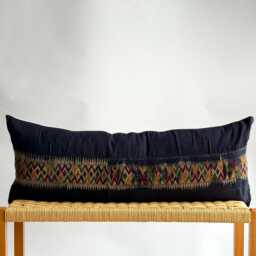 Vintage Hmong Hemp Pillow Handwoven Indigo Batik Tribal Textile - thumbnail 1