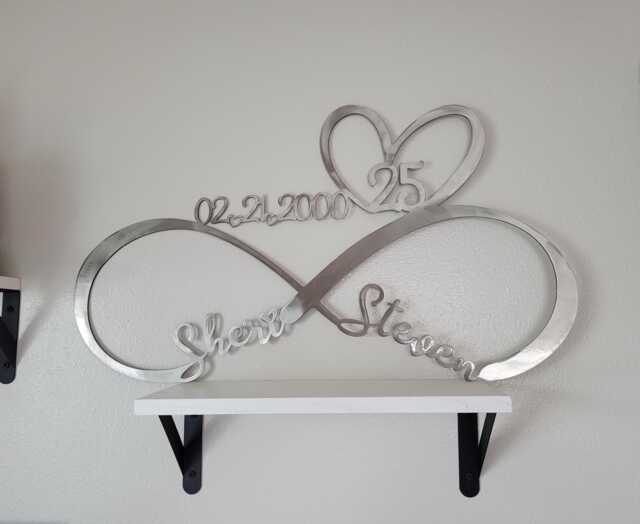 Personalized Metal Infinity Symbol 25Th Silver Wedding Anniversary, Handcrafted Wall Art, Name, Date, Heart Husband Wife Home Decor Gift - image 1