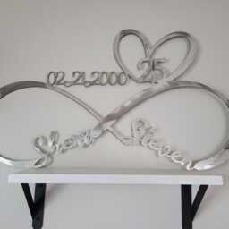 Personalized Metal Infinity Symbol 25Th Silver Wedding Anniversary, Handcrafted Wall Art, Name, Date, Heart Husband Wife Home Decor Gift - thumbnail 2