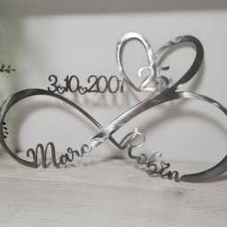 Personalized Metal Infinity Symbol 25Th Silver Wedding Anniversary, Handcrafted Wall Art, Name, Date, Heart Husband Wife Home Decor Gift - thumbnail 4