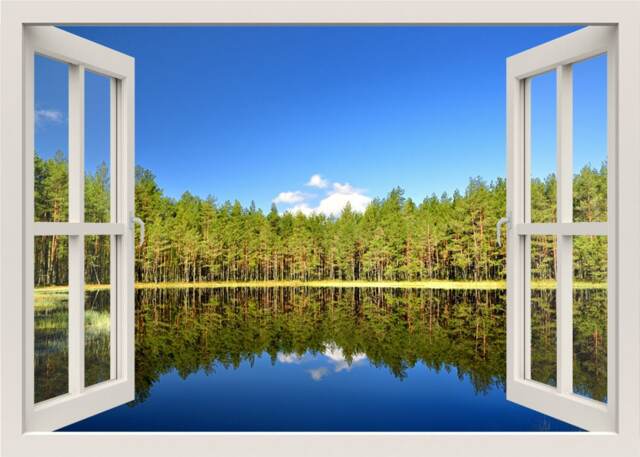 Lake View Wall Decal, Mural, Sticker, Forest Decal 3D Window Bedroom Living Room Decor