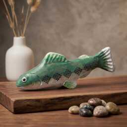 Rustic Hand Carved Wooden Trout Figurine, Green Fish Decor, River Cabin Art, Fly Fishing Gift For Him, Nature Lover Desktop Ornament - thumbnail 4