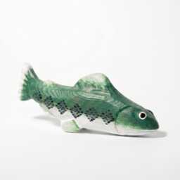 Rustic Hand Carved Wooden Trout Figurine, Green Fish Decor, River Cabin Art, Fly Fishing Gift For Him, Nature Lover Desktop Ornament - thumbnail 2