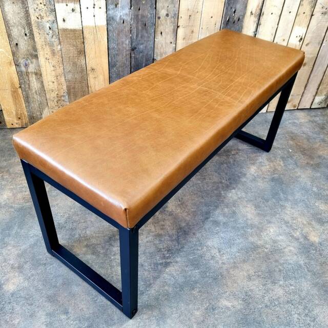 Genuine Leather Upholstered Entryway Bench, Steel Frame Shoe Rack, Entry Bench With Storage, Piano Seating - Fpb - image 1