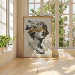Gold Leaf Greek Statue Poster, Modern Classical Bust Wall Art, Abstract Collage Print, Minimalist Sculpture Decor - thumbnail 3