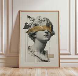 Gold Leaf Greek Statue Poster, Modern Classical Bust Wall Art, Abstract Collage Print, Minimalist Sculpture Decor - thumbnail 1