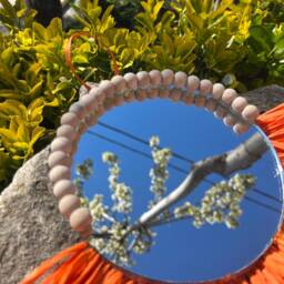 Orange Raffia Wall Mirror, Wooden Beads, Coastal Decor - thumbnail 4