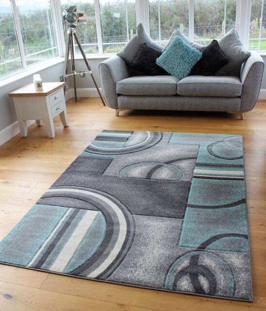 New Duck Egg Blue Silver Grey Rugs Small Large Mats Modern Contemporary Design UK