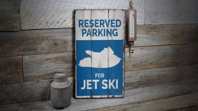 Reserved Jet Ski, Ski Parking Signs, Skiing Decor, Ocean Sign, Wooden Sale Wall Decor - Old Signs - image 1
