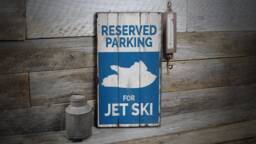 Reserved Jet Ski, Ski Parking Signs, Skiing Decor, Ocean Sign, Wooden Sale Wall Decor - Old Signs - thumbnail 1