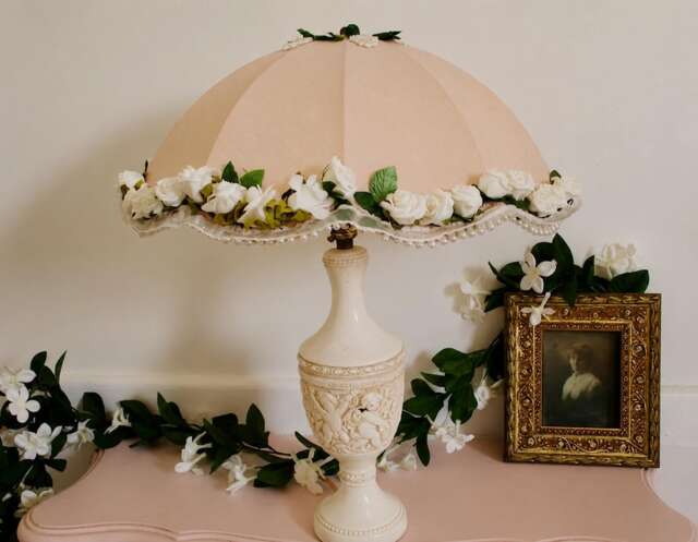 Vintage Edwardian Lamp Shade With Roses - Pink Dome Bespoke Lampshade Pearl Trim Coquette Bedroom Decor Romantic Grandmillennial Light - image 1