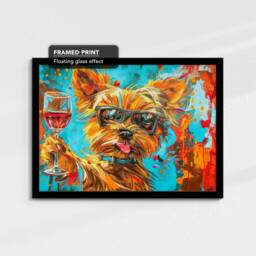 Yorkshire Terrier Toasting Drink Dog Pet Art Abstract Oil Painting Framed Poster Print & Canvas Wall Living Home Decor Interior - thumbnail 2