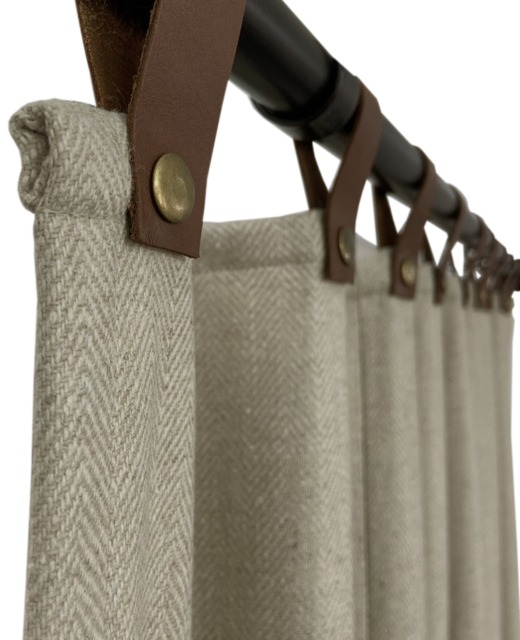 Herringbone Wool Curtains With Brass Snap Buttons, Custom Made Curtains, Heat Blocking Thermal Insulated Summer