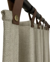 Herringbone Wool Curtains With Brass Snap Buttons, Custom Made Curtains, Heat Blocking Thermal Insulated Summer - thumbnail 1
