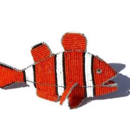 Beaded Clown Fish Art, Orange Glitter Decor, Handmade Wire Sculpture - thumbnail 2