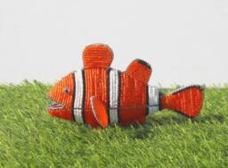 Beaded Clown Fish Art, Orange Glitter Decor, Handmade Wire Sculpture - thumbnail 1