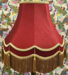 Handmade Burgundy Red Lampshade Antique Gold Fringe, Scalloped Shade - thumbnail 1