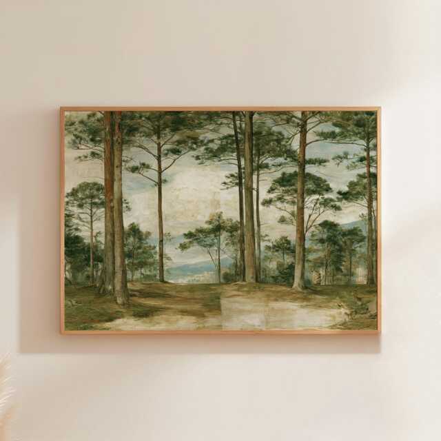 Pine Forest Poster, Woodland Path Print, Nature Wall Art, Paper - image 1