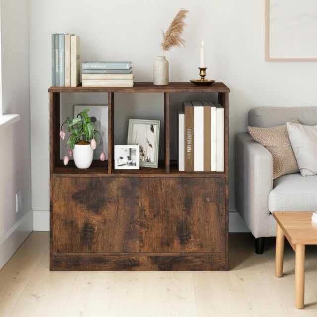Rustic Brown 3-Cube Bookcase With Cabinet Modern Wooden Storage Shelf Organizer - image 1