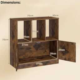 Rustic Brown 3-Cube Bookcase With Cabinet Modern Wooden Storage Shelf Organizer - thumbnail 4