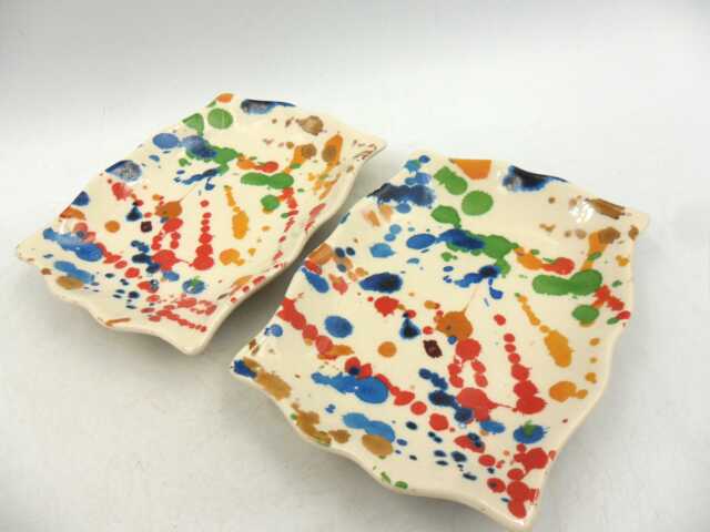 A Pair Of Soap Dishes in Paint Splashes Design By Heron Cross Pottery - image 1