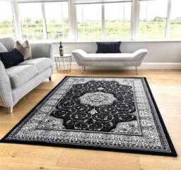Black Grey Silver Classic Traditional Vintage Thick Living Room Carpet Runners Floral Persian Style Rugs
