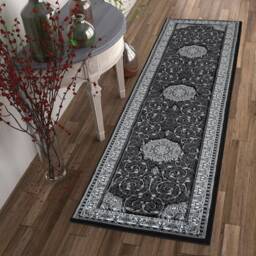 Black Grey Silver Classic Traditional Vintage Thick Living Room Carpet Runners Floral Persian Style Rugs - thumbnail 3