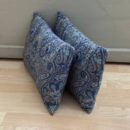 "Paisley Indigo Blue Velvet Lumbar Pillows Feather Filled, 16"" X 12" - thumbnail 3