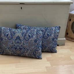 "Paisley Indigo Blue Velvet Lumbar Pillows Feather Filled, 16"" X 12" - thumbnail 2