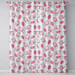 Cute Strawberry Milkshake Cupcake Cream Background Seamless Pattern Readymade Eyelet Ring Top Thermal 100% Blackout Curtains - thumbnail 2
