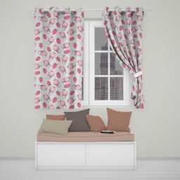 Cute Strawberry Milkshake Cupcake Cream Background Seamless Pattern Readymade Eyelet Ring Top Thermal 100% Blackout Curtains