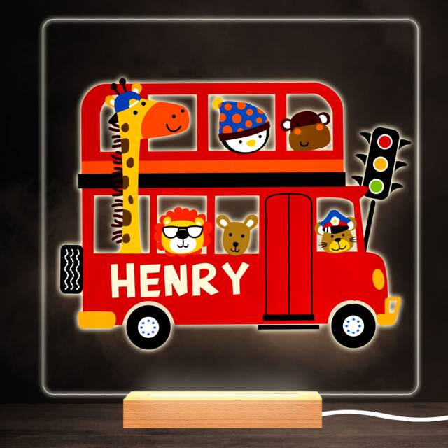 Red Bus Cute Animals Colourful Square Personalised Gift Led Lamp Night Light - Bedroom - image 1