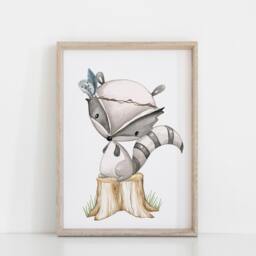 Boho Woodland Raccoon Nursery Wall Print, Baby Boy Decor, Theme A3, A4 Or A5 - thumbnail 2