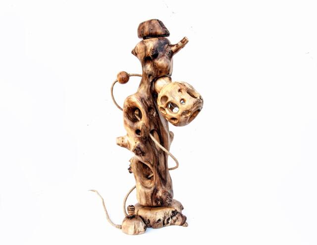 The Log Sculpture Lamp Of Organic Shape. Unique Reading Light/Rustic Decor. Handcrafted By Miro Woody in Collaboration With Nature - image 1