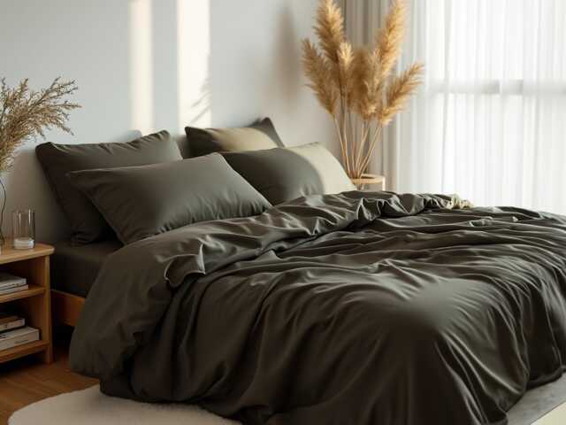 Taupe Satin Bedding Set 1 Duvet Cover & 2 Pillowcases Cotton Comforter - image 1