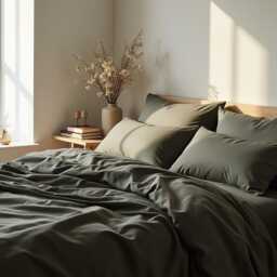 Taupe Satin Bedding Set 1 Duvet Cover & 2 Pillowcases Cotton Comforter - thumbnail 4