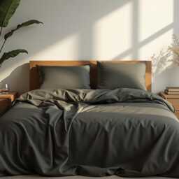 Taupe Satin Bedding Set 1 Duvet Cover & 2 Pillowcases Cotton Comforter - thumbnail 3