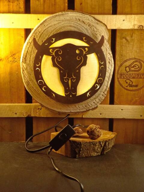 Vintage Wall Lamp Longhorn, Wood & Faux Rusted Steel - image 1