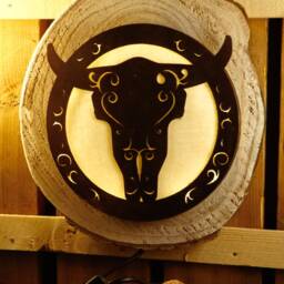 Vintage Wall Lamp Longhorn, Wood & Faux Rusted Steel - thumbnail 3