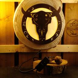 Vintage Wall Lamp Longhorn, Wood & Faux Rusted Steel - thumbnail 2