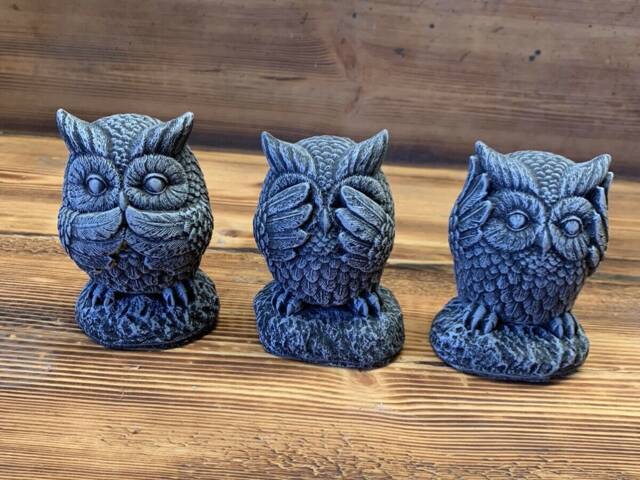 stone Garden See Hear Speak No Evil Owl Cute Gift Ornament - image 1