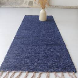 Runner Rug Dark Blue 200 cm, Navy Hallway Rug, Kitchen Runner Bathroom Cotton Tapis De Passage Bleue - thumbnail 3